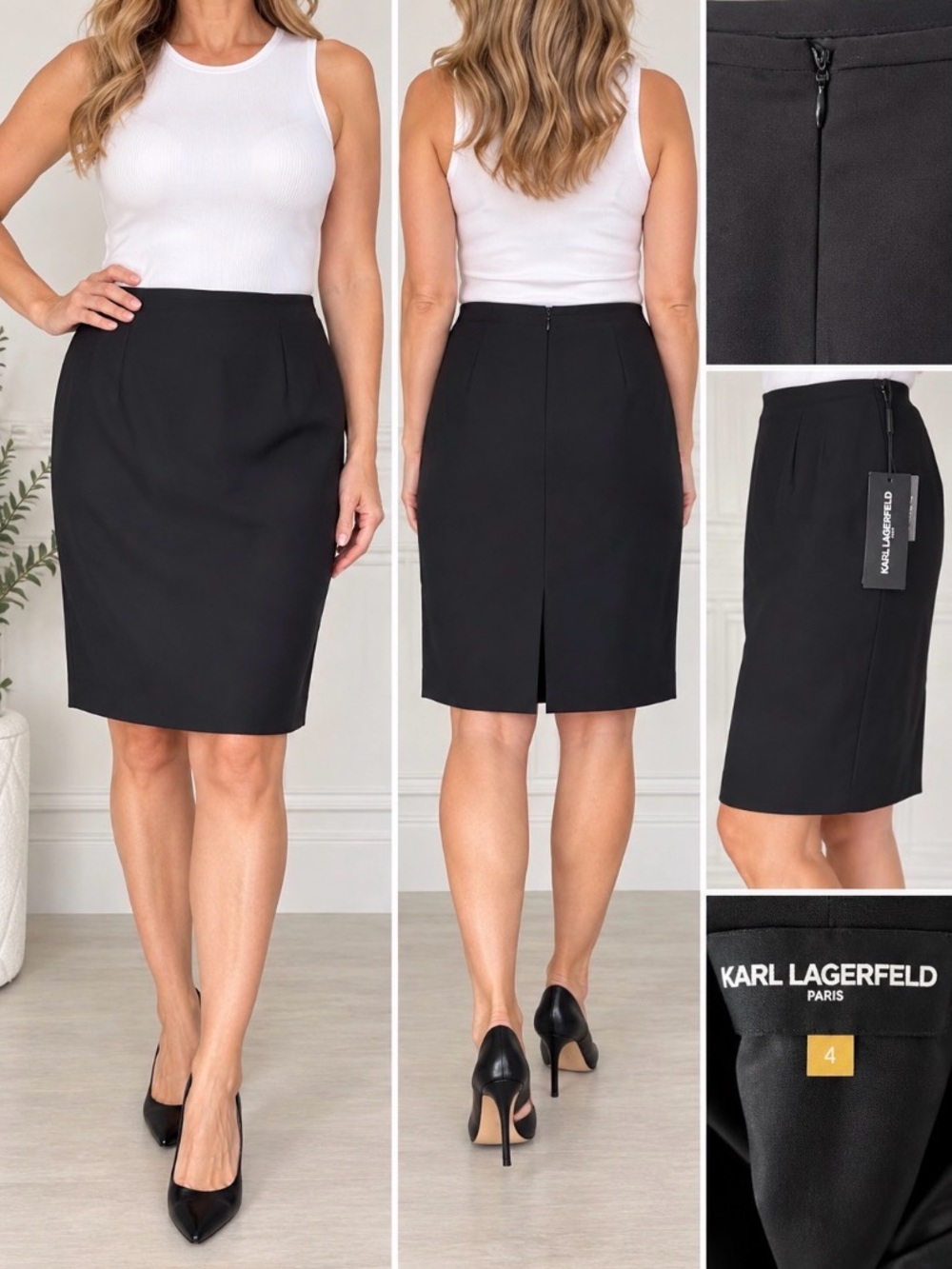 NWT Karl Lagerfeld Paris Black Pencil Skirt Size 4 Classic Career